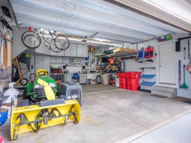 garage featuring a workshop area