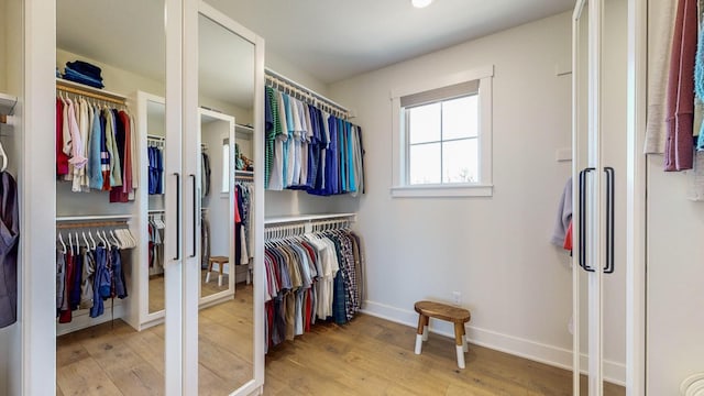 spacious closet featuring light hardwood / wood-style flooring