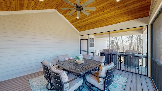 wooden deck with ceiling fan