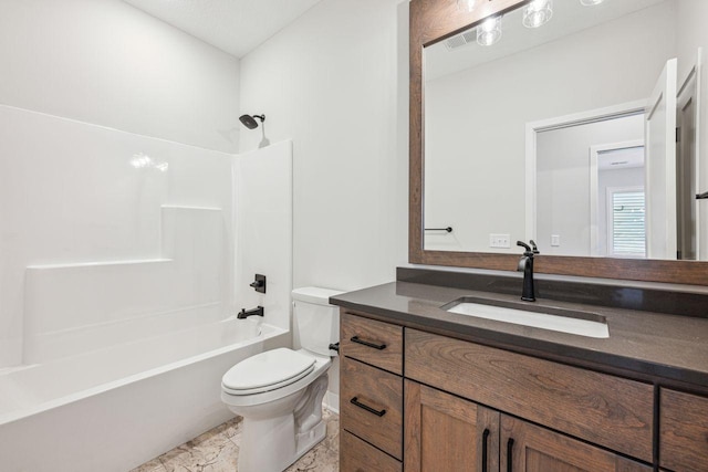 full bathroom featuring vanity, toilet, and shower / bath combination