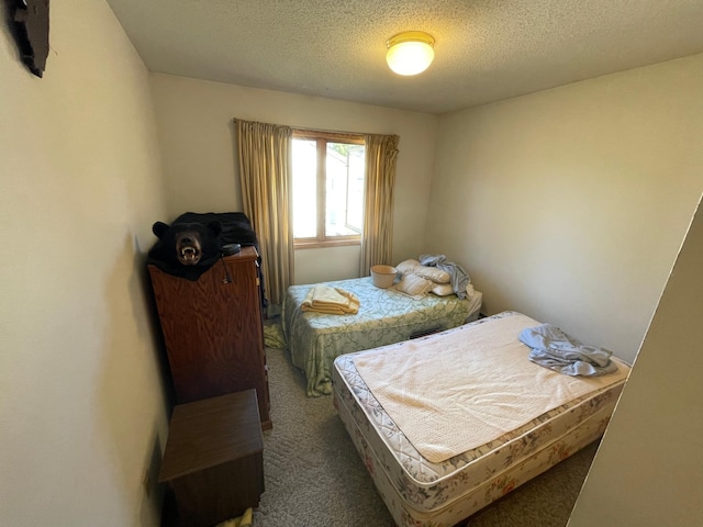 carpeted bedroom featuring a textured ceiling