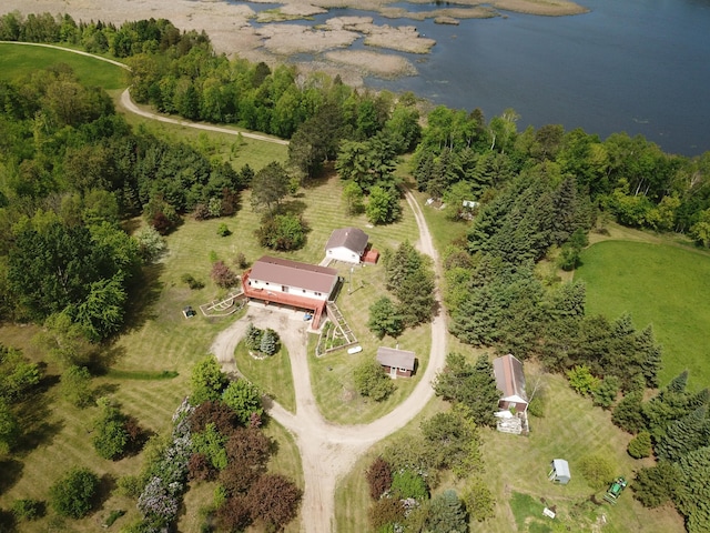 aerial view with a rural view and a water view