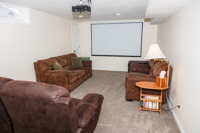 view of carpeted home theater room