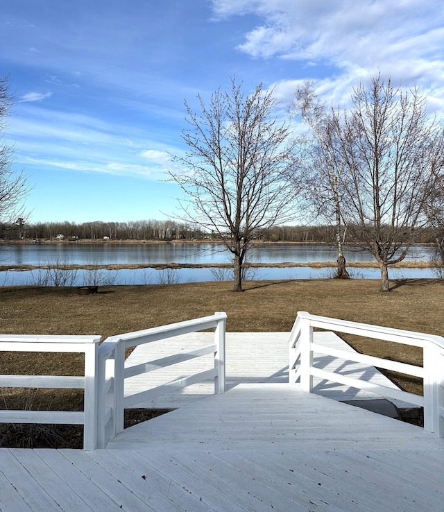 view of dock with a water view