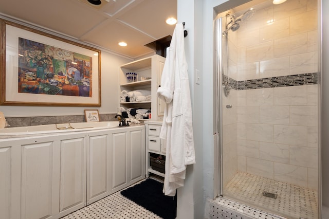 bathroom featuring a shower with door