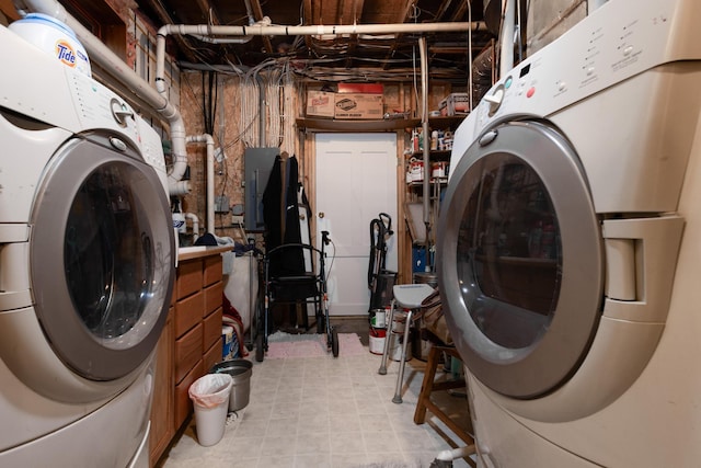 washroom featuring electric panel and washer / dryer