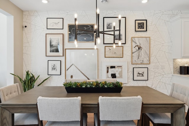 dining room with a chandelier