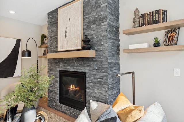 living room with a fireplace