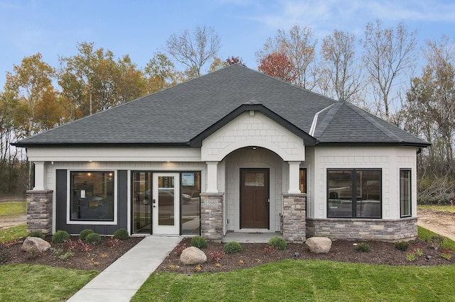 view of front of home with a front yard