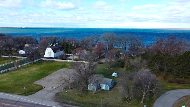 aerial view with a water view