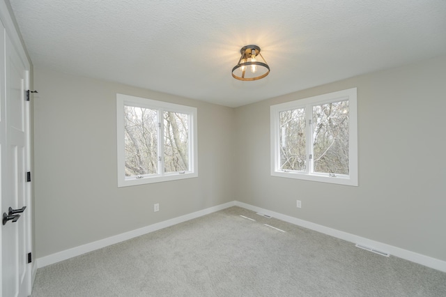 carpeted spare room featuring a textured ceiling