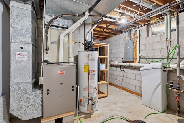 utility room with electric panel and gas water heater