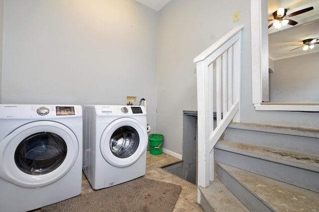 laundry area featuring ceiling fan and independent washer and dryer