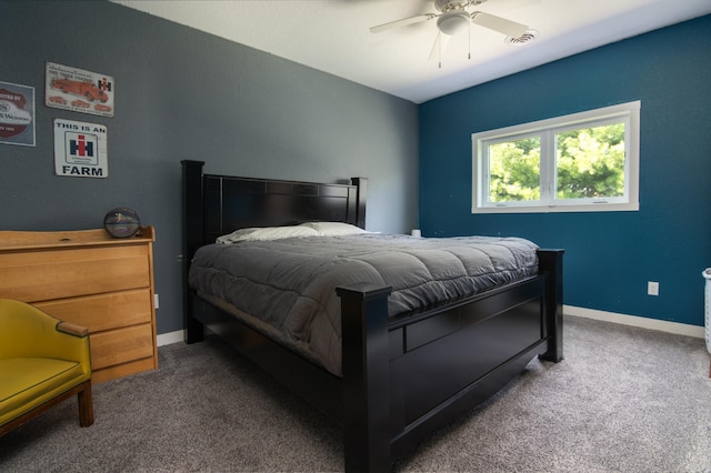 bedroom featuring carpet and ceiling fan