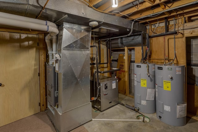 utility room featuring water heater and heating unit