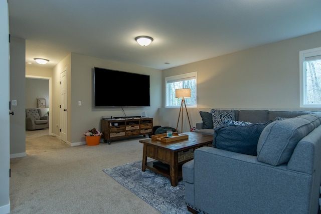living room featuring baseboards and carpet