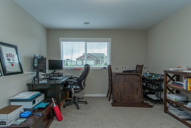 office area featuring baseboards and carpet