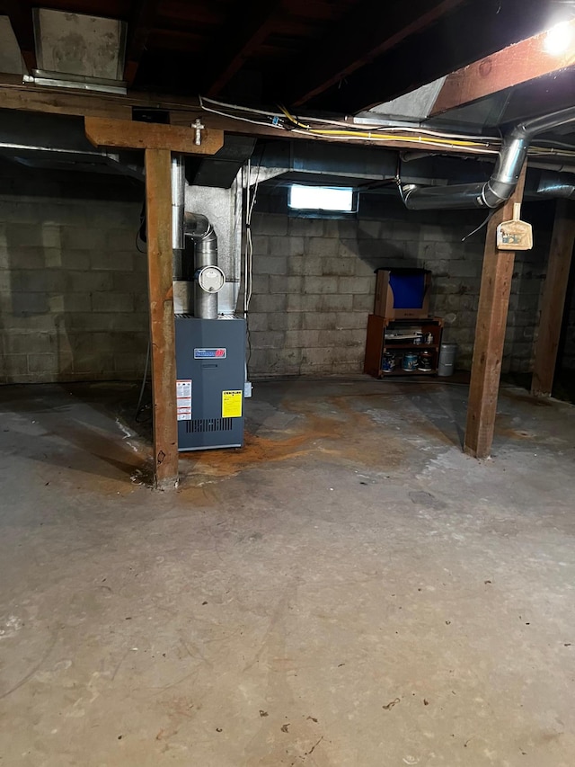 basement with heating unit