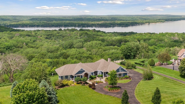 aerial view with a water view