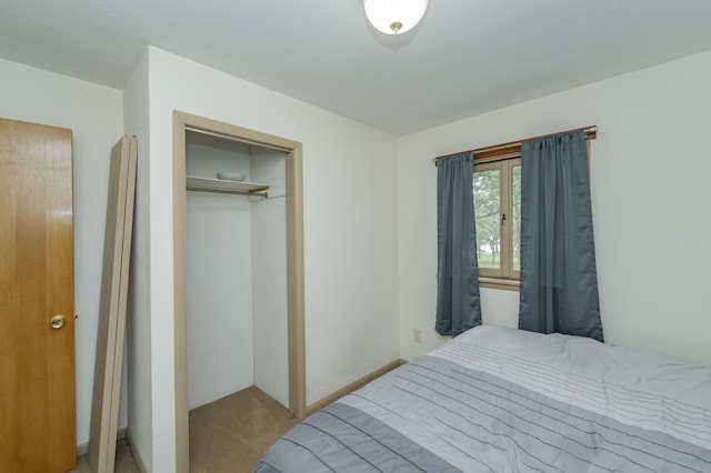 carpeted bedroom featuring a closet