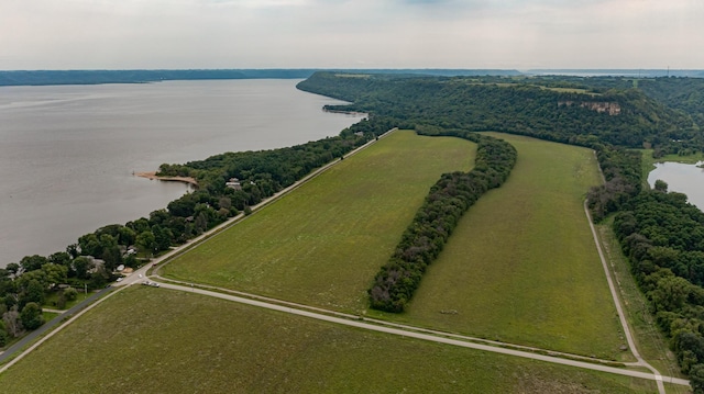 aerial view featuring a rural view and a water view