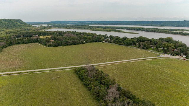 aerial view featuring a water view and a rural view