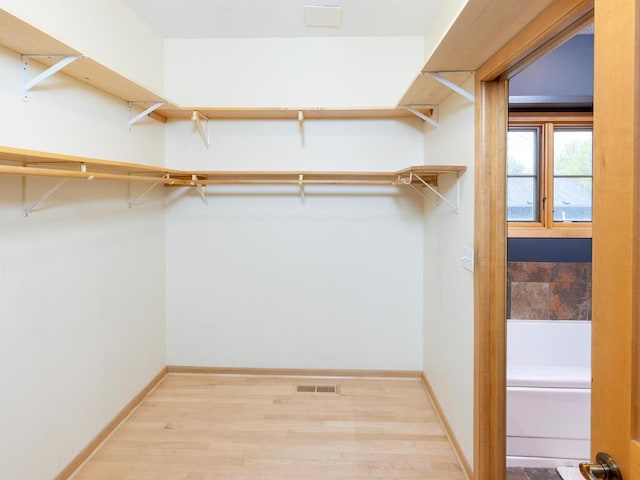 walk in closet featuring light hardwood / wood-style flooring