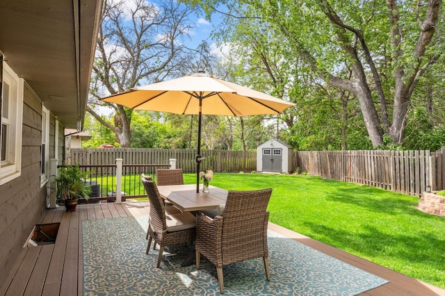3706 90th St, Bloomington, MN 55431 - fenced backyard with a deck, a storage unit, and outdoor dining area