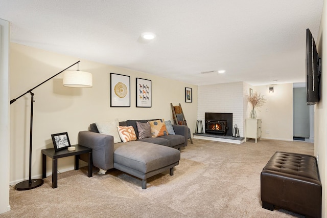 3706 90th St, Bloomington, MN 55431 - living room featuring light colored carpet, a fireplace, and recessed lighting