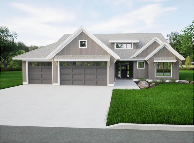 craftsman-style home featuring a front yard and a garage