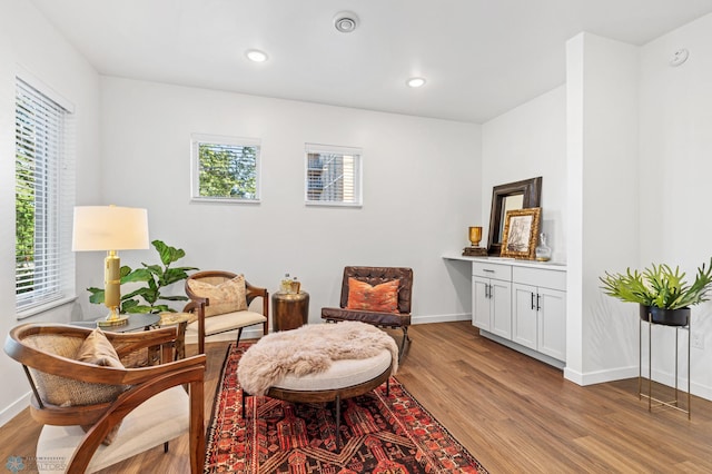 living area featuring a wealth of natural light and light hardwood / wood-style floors