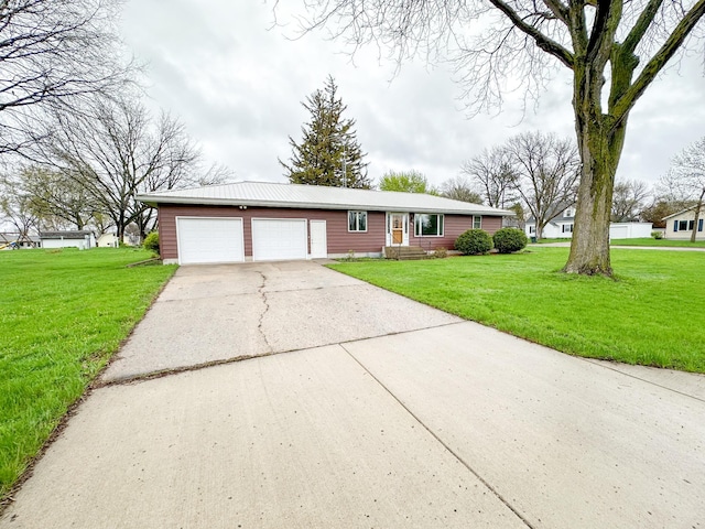 ranch-style house with a front yard and a garage