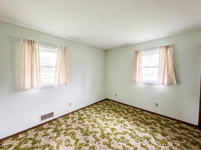 carpeted spare room featuring a textured ceiling