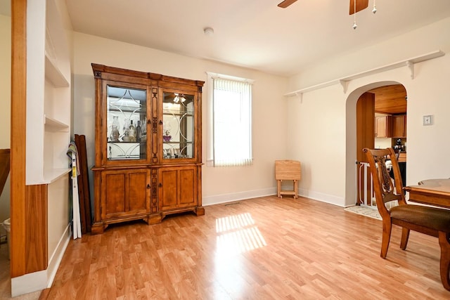 interior space featuring ceiling fan and light hardwood / wood-style flooring