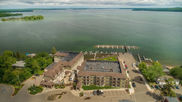 aerial view with a water view