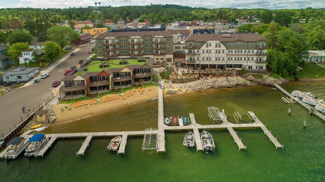 aerial view featuring a water view