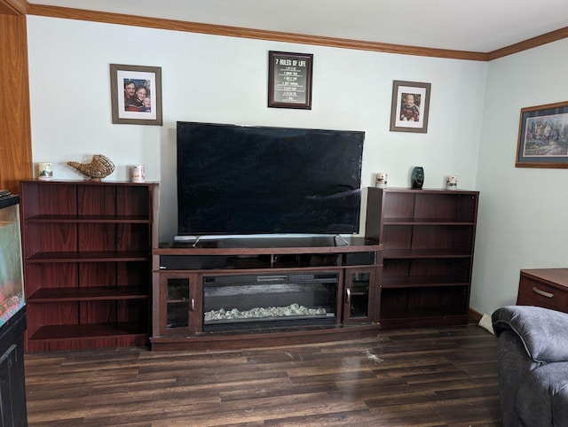 living room featuring ornamental molding and hardwood / wood-style floors