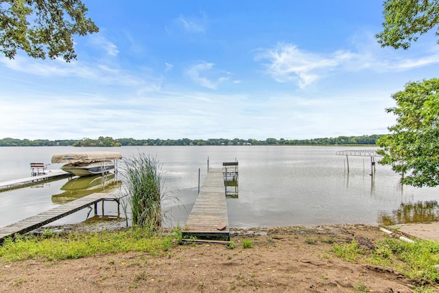 view of dock with a water view