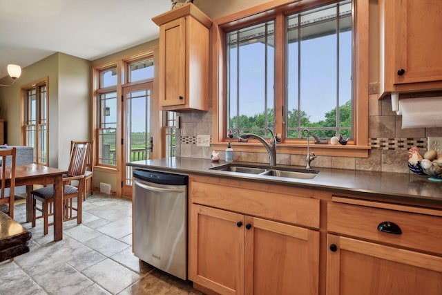 kitchen featuring dishwasher, sink, and tasteful backsplash