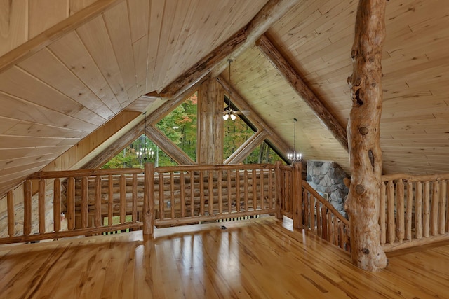 additional living space featuring wooden ceiling and lofted ceiling