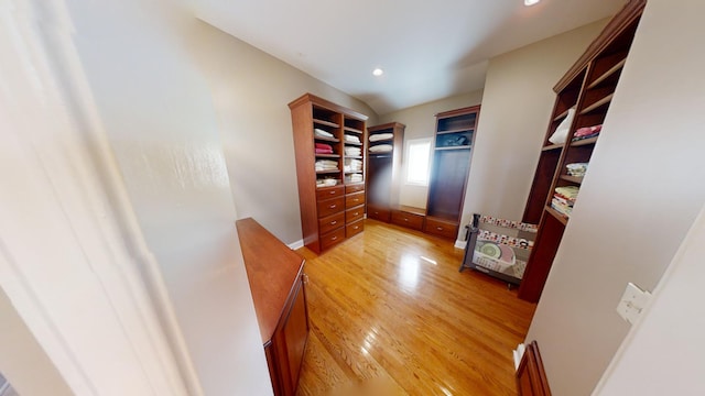 spacious closet with light hardwood / wood-style floors