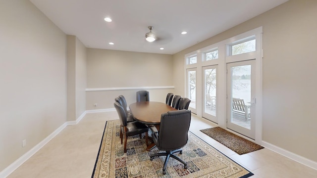 dining space featuring ceiling fan