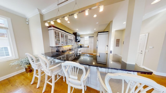 interior space featuring light hardwood / wood-style flooring, a healthy amount of sunlight, and rail lighting