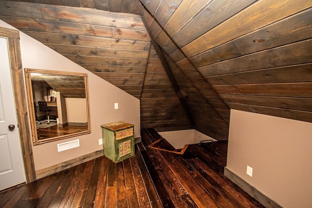 additional living space featuring vaulted ceiling, hardwood / wood-style floors, and wooden ceiling