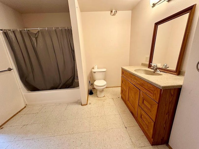 full bathroom with vanity, toilet, and shower / tub combo with curtain