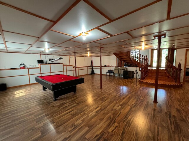 recreation room with wood-type flooring and pool table