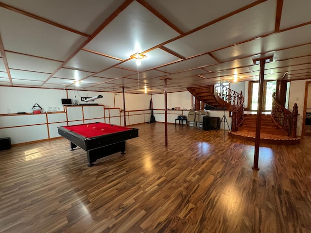 game room with wood finished floors and billiards