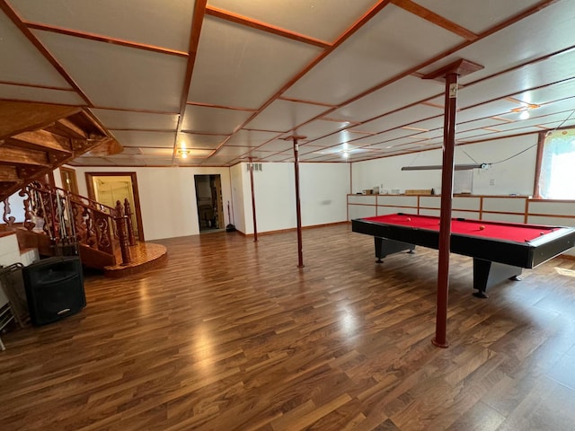 recreation room with pool table and wood finished floors