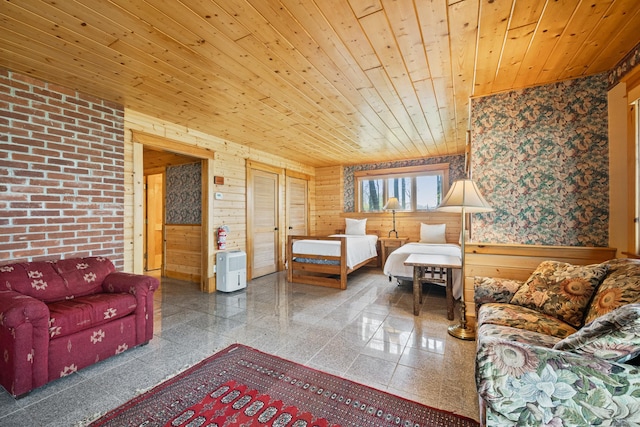 2799 27th St Unit 8, Katherine, Birchwood, WI 54817 - living area featuring wooden ceiling, wooden walls, granite floors, and wainscoting