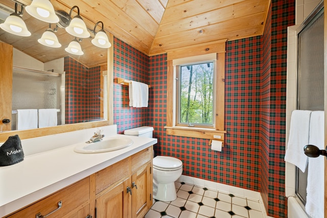 2799 27th St Unit 8, Katherine, Birchwood, WI 54817 - full bath with wallpapered walls, wooden ceiling, vanity, and toilet